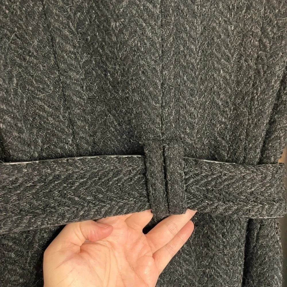 ZARA wool blend short trench coat size M charcoal herringbone pattern - Picture 6 of 7